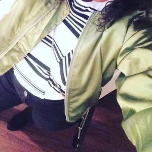 Lime green light bomber with silver accents